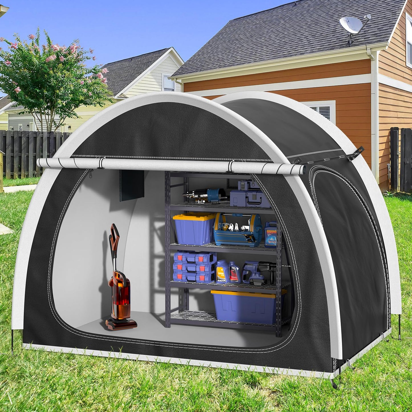 RAOOT Bike Storage Shed Tent, Oversized Storage Tent for 3-4 Bikes, Portable Foldable Garage/Garden Storage Tents, Waterproof Anti-uv Outdoor Bicycle Cover