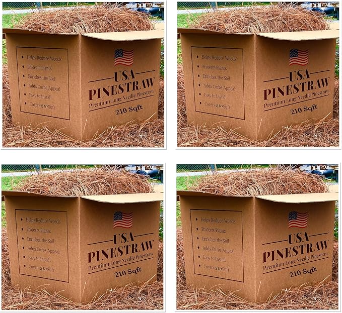 USA Pine Straw - Premium Pine Needle Mulch (Pine Needle Mulch - 210 Sqft 4 Set)