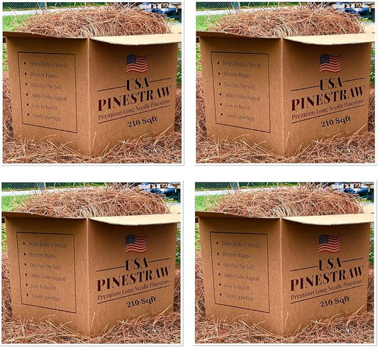USA Pine Straw - Premium Pine Needle Mulch (Pine Needle Mulch - 210 Sqft 4 Set)