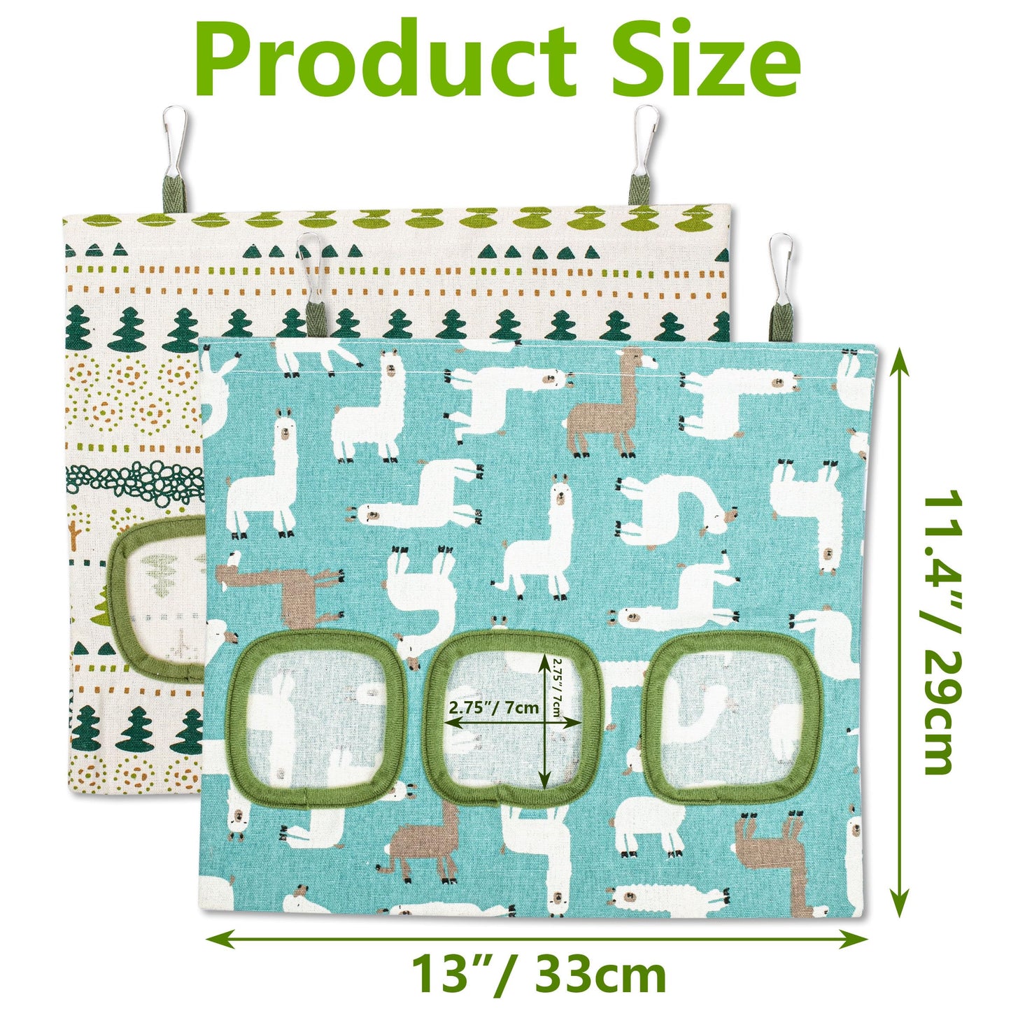 Lesnala 2pcs Bunny hay Feeder Hanging Guinea Pig Food Bag Large Capacity Cotton Canvas Fabric for Rabbits Chinchillas Hamsters and Other Small Pets 3 Holes 2 Styles