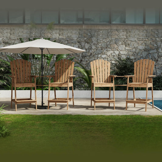 GarveeLife Outdoor Bar Height Adirondack Chairs with Connecting Tray, Balcony Chairs Adirondack for Deck, Backyard, Outdoor Tall Adirondack Chairs, Patio High Set of 4, Natural Wood