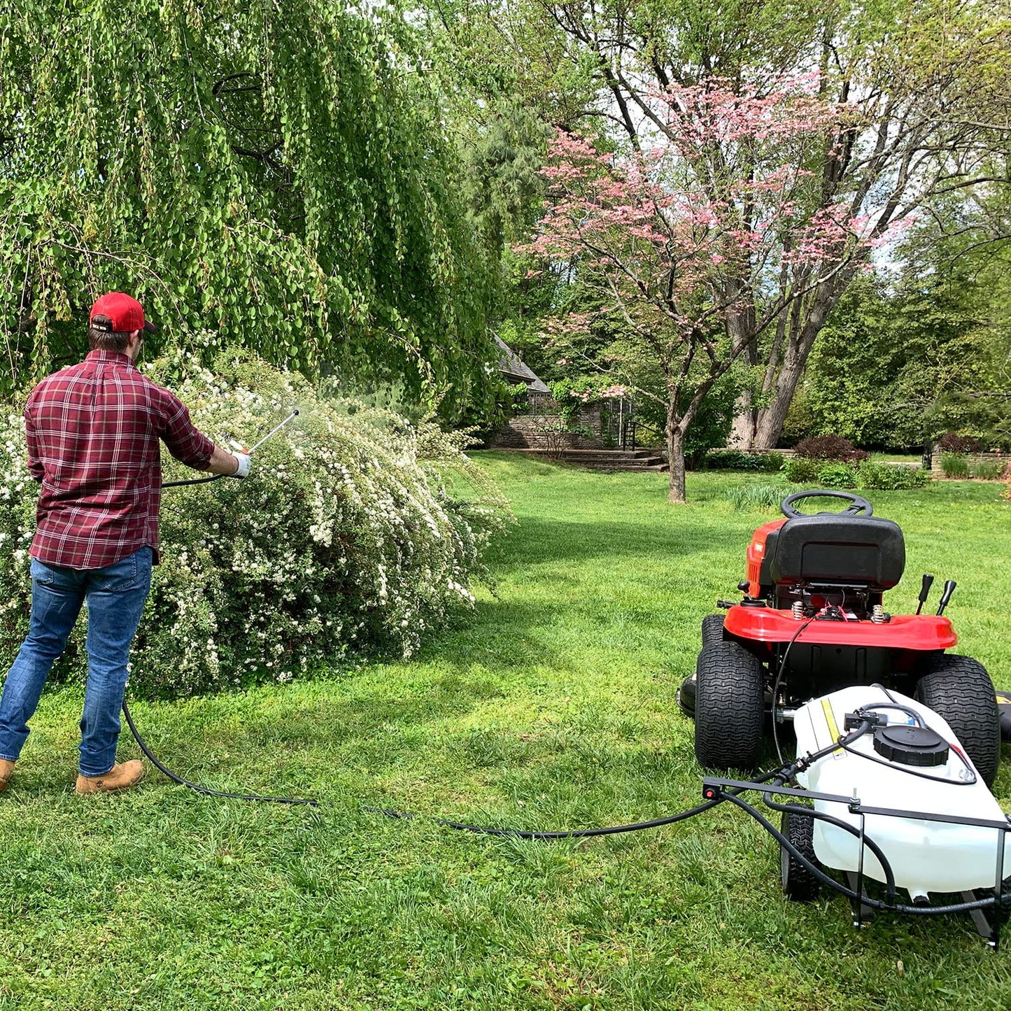 Brinly ST-152BH-A Self-Storing Tow Behind Lawn and Garden Sprayer with Collapsible Boom, 15-Gallon