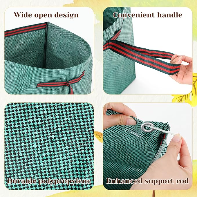 Berlune 4 Pack 72 Gallon Garden Bags for Debris Extra Large Dustpan-type Lawn Yard Waste Bags with 2 Pairs Gardening Gloves Reusable Heavy Duty Lawn and Leaf Bag for Parties, Laundry, Camping