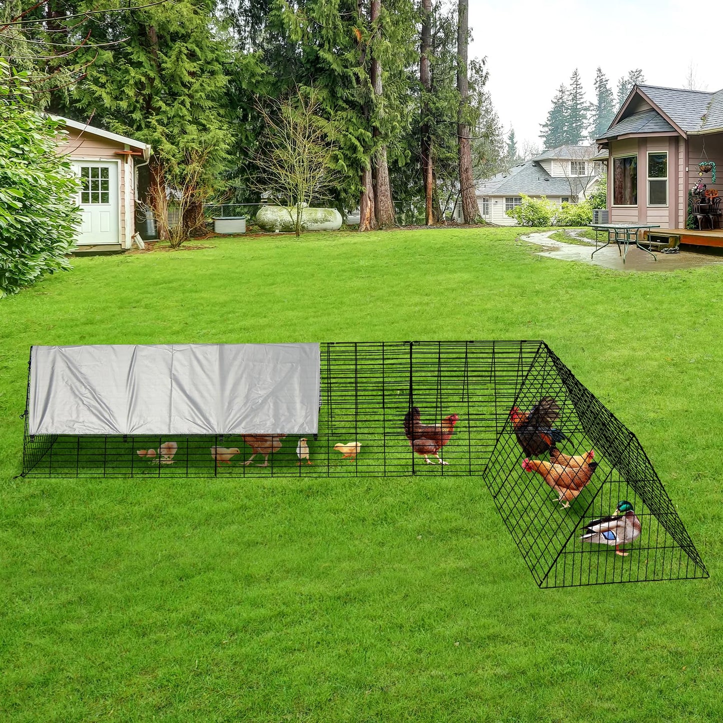 Chicken Runs for Yard with Cover, Chicken Tunnels for Yard, Portable Chicken Coop Run with Corner Frames, Small Metal Chicken Cage for Ducks, Rabbits