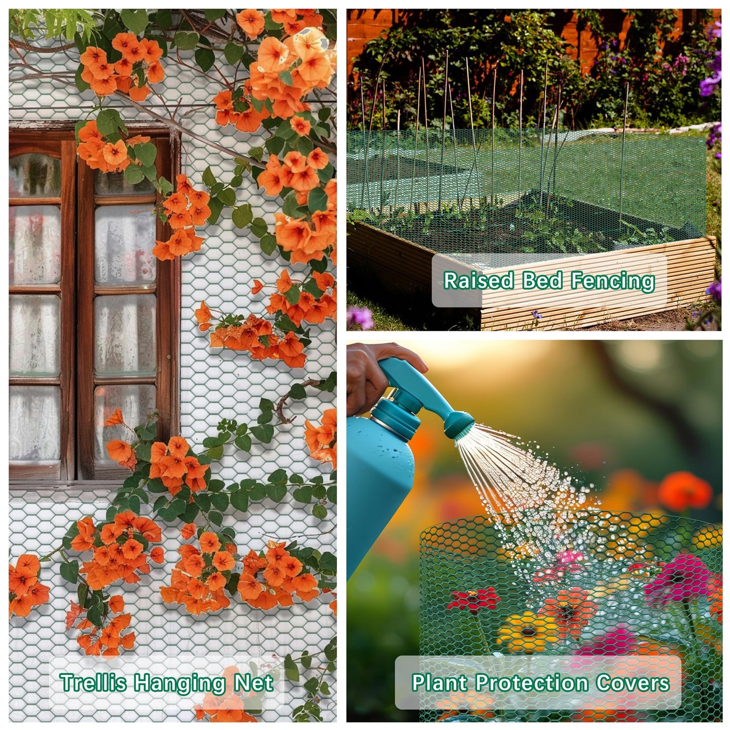 16.4Ft x16In Chicken Wire for Floral Arrangements - Free-Cut Green Metal Mesh with Hexagonal Galvanized PVC Coated Netting Guard Fence for Poultry, Garden, Plant