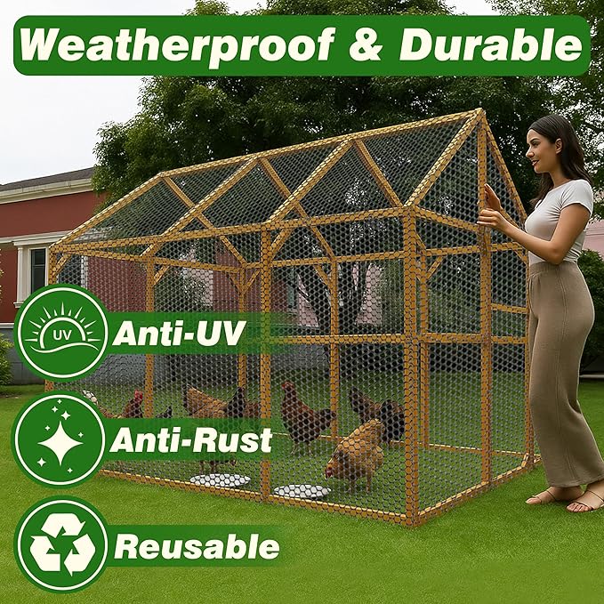 Gardzen Plastic Chicken Wire Mesh with 40 pcs Ties, 16in x 20ft Durable Chicken Fence for Poultry, Garden Protection & DIY Crafting, Heavy-Duty Mesh Netting for Outdoor & Indoor Use