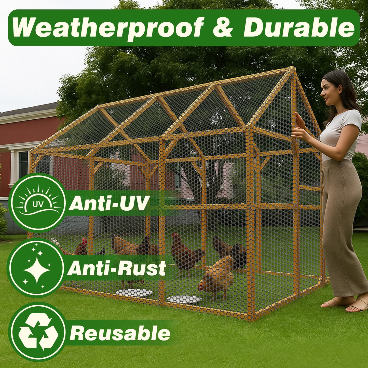 Gardzen Plastic Chicken Wire Mesh with 20pcs Ties, 16in x 10ft Durable Chicken Fence for Poultry, Garden Protection & DIY Crafting, Heavy-Duty Mesh Netting for Outdoor & Indoor Use