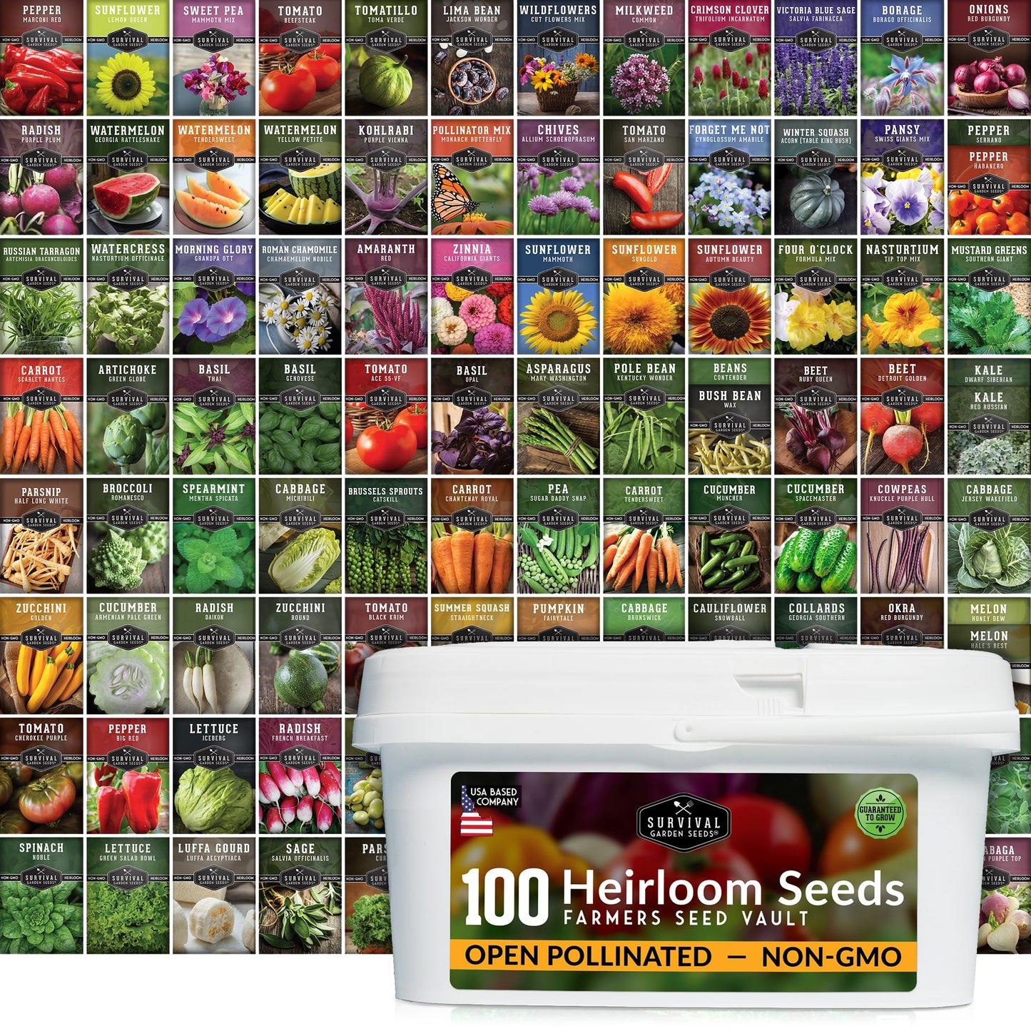 Survival Seed Vault – 100 Heirloom Vegetable Seeds for Planting | Non-GMO Farmer Collection for Indoor & Outdoor Gardening, Victory Garden, Long-Term Storage