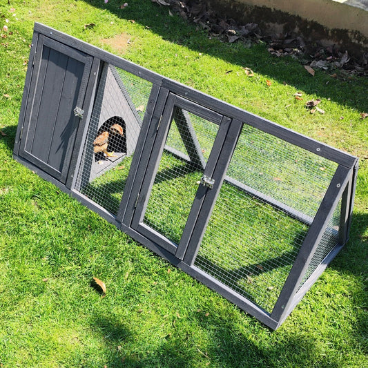 Kecreque Rabbit Hutch Outdoor Chicken Coop Wooden A-Frame Small Animal Cage Quail Cage w/Chicken Run & Ventilated Wire Fence Suitable for Garden Backyard Farms 47 x 18 x 19.5 in (Grey)
