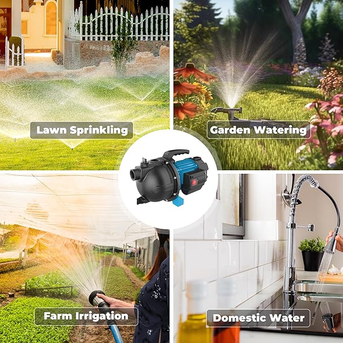 1.6HP Shallow Well Garden Pump, Water Transfer Pump, Home Lawn Draining Irrigation, Pressure Booster, Sprinkler, Jet, 1200GPH 115V Portable Cast Iron