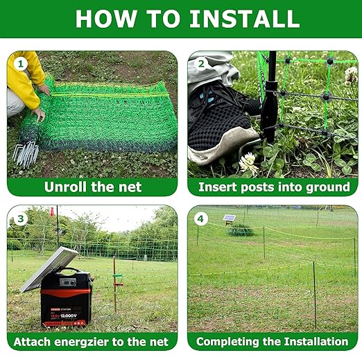 Electric Fence Netting, 49.6" H x 164' L, Portable Livestock Nets Mesh for Hog, Dogs, Deer, Goats, Larger Animals Electric Fencing for Backyards, Homesteaders, Farms, Ranches, Gardens