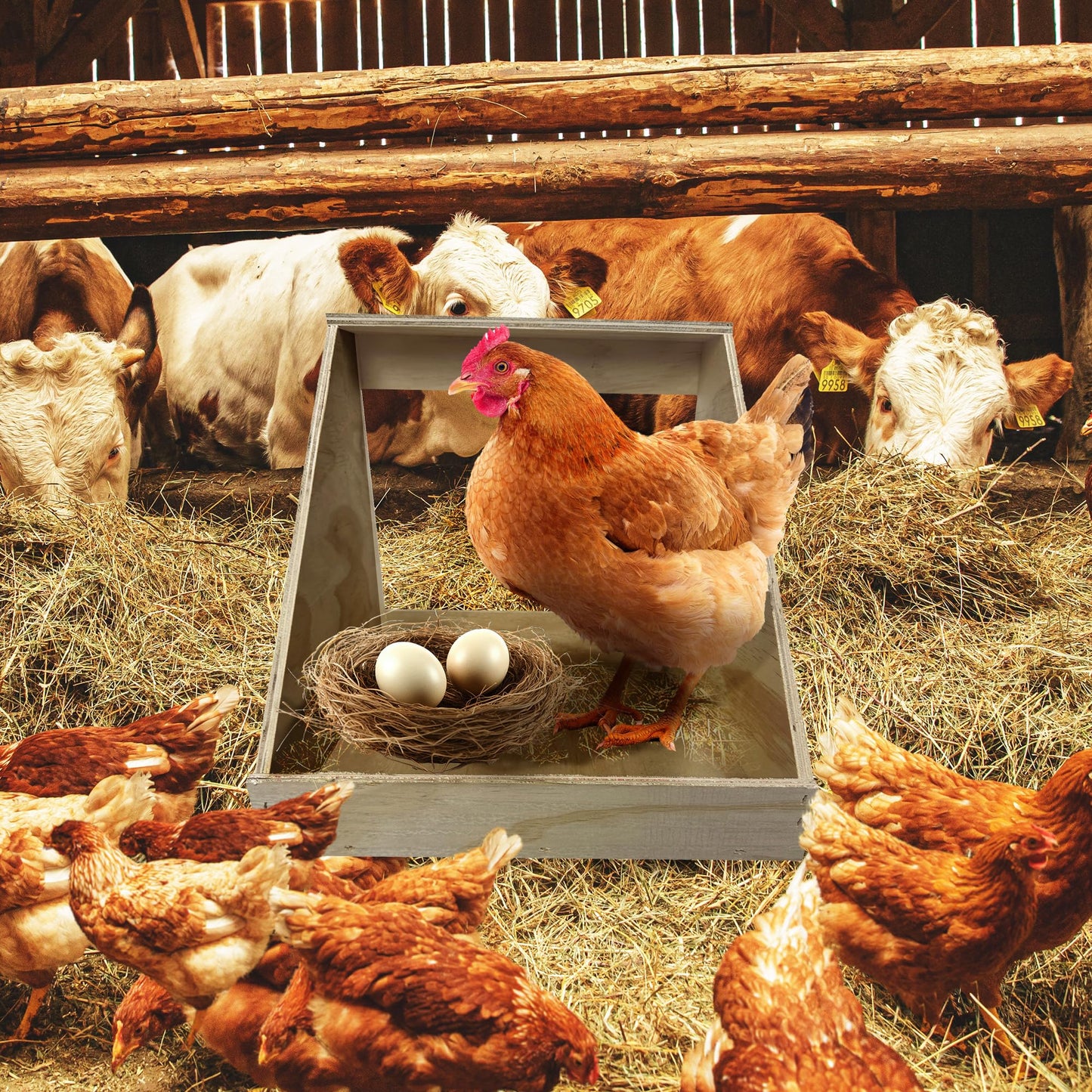 Farm Innovators Single Compartment Versatile Hand Crafted Fully Assembled Wood Nesting Box Coop Ideal for Chicken, Ducks, and Birds