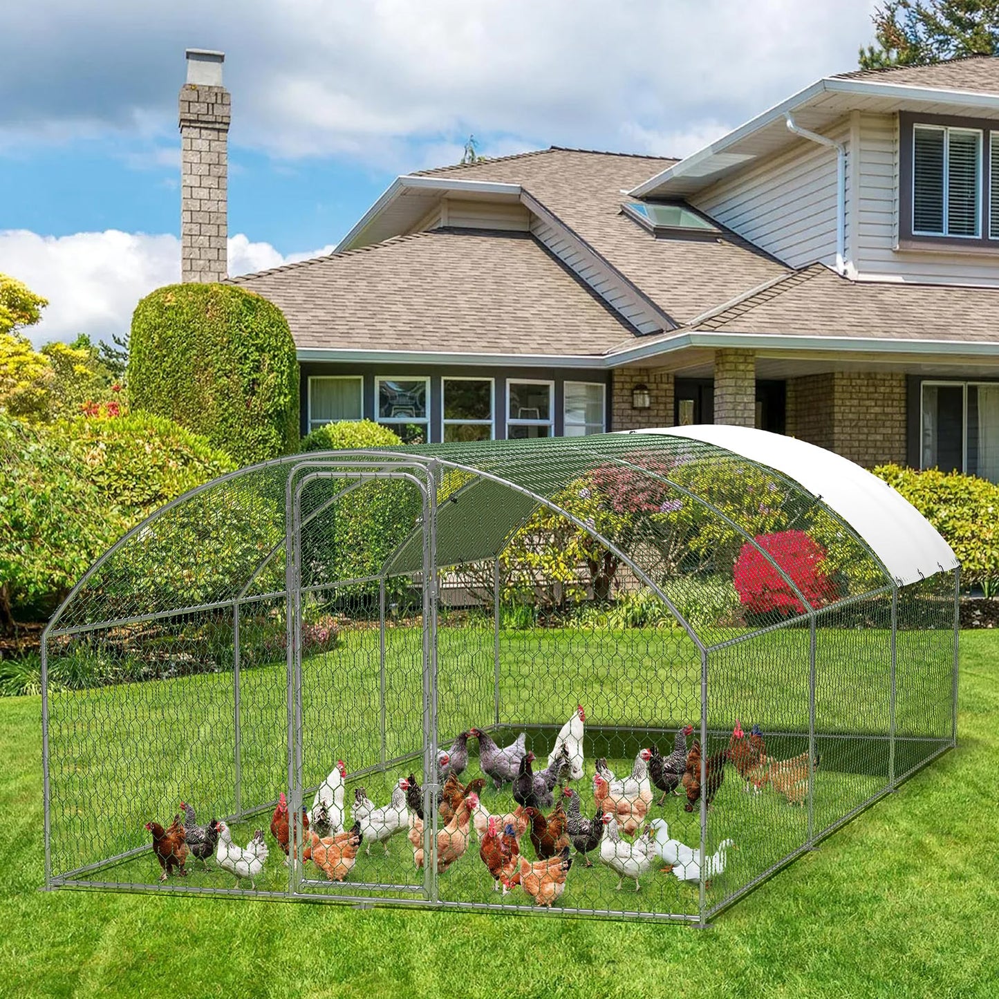 Large Chicken Coop Metal Chicken Run for 30 Chickens, Chickens Poultry Cage with Water Poof & UV Resistance Cover,Lockable Doors for Outdoor Backyard,9.8'Wx19.7'Lx6.6'H