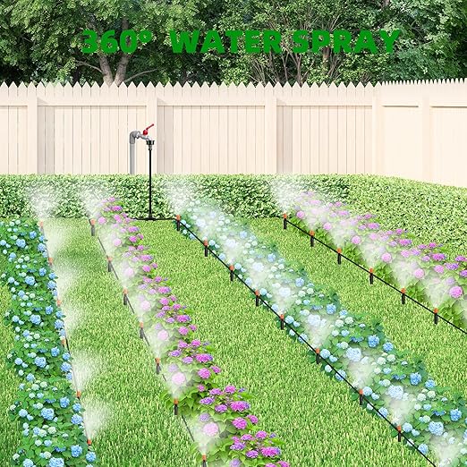 75FT Garden Irrigation System Kit, Greenhouse Watering System, Garden Watering System with 1/4" Tubing and Misting Nozzles, Quick Connector Design Automatic Irrigation System