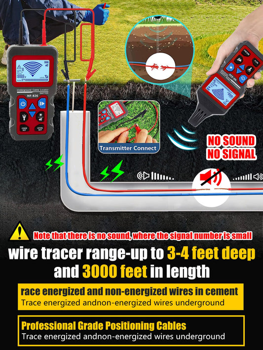 NF-826 Underground Wire Locator & Cable Tracer/Buried Wire Tracer and Cable Locator/Under Ground Circuit Tracer,for Dog Fence Cables Irrigation Control Wires,Tone Generator Kit (Professional Grade)