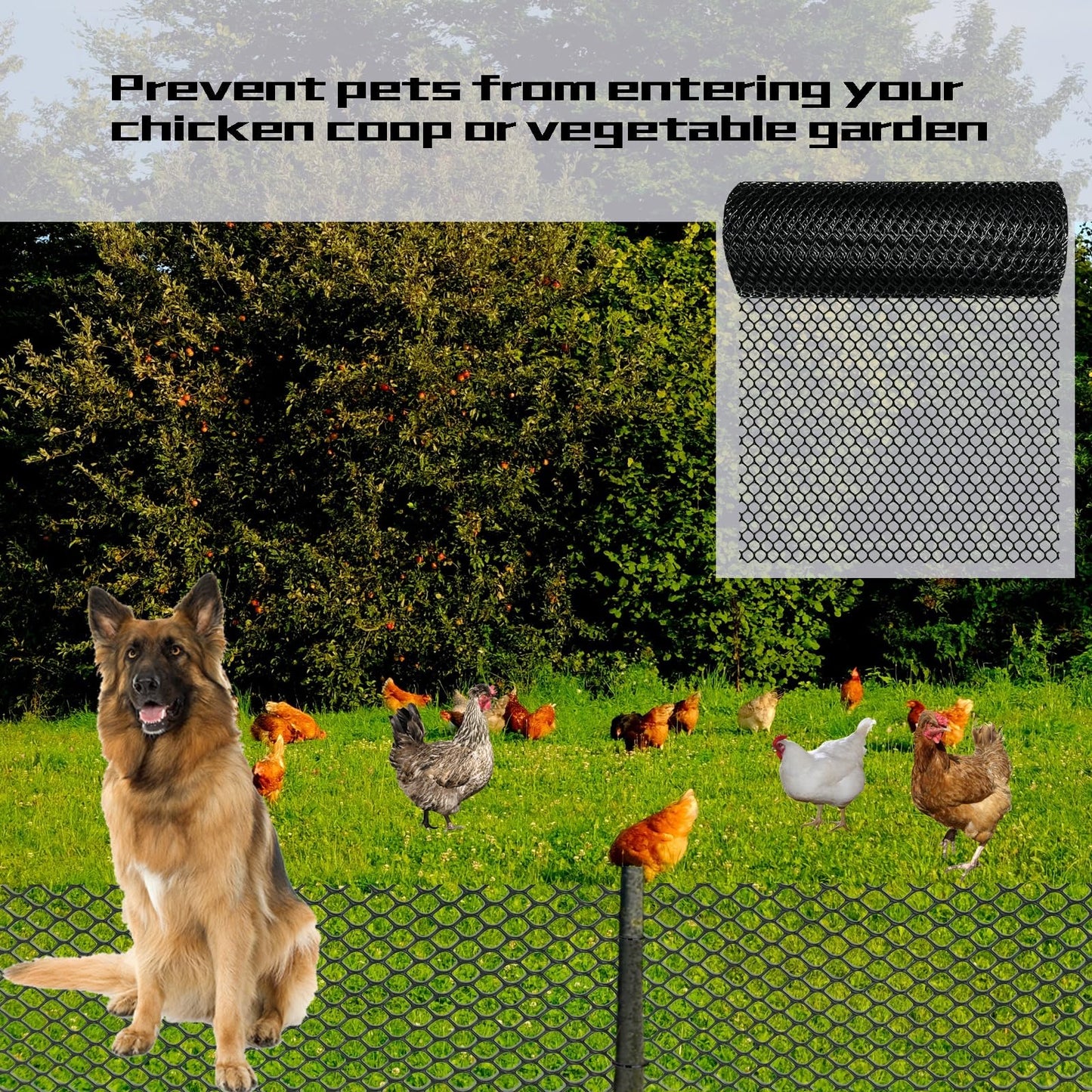 IRWORHDR Black Plastic Wire Mesh Fence Plastic Chicken Wire Fence Mesh 7.87IN x5.91FT Best for Poultry, Cat,Dogs, Rabbit, Snake & Gardening Plastic Chicken Wire Mesh,with 25 Pcs Fixed Straps