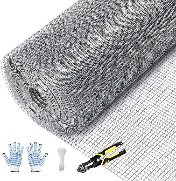 Tongmo 24" x 50' Hardware Cloth, 1inch Mesh Galvanized Chicken Wire Fence, 19 Gauge Welded Wire Roll,Garden Fence, Poultry Netting for Rabbit/Duck/Chicken Coop