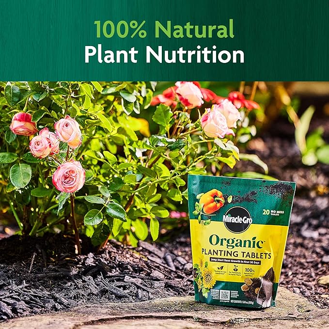 Miracle-Gro Organic Planting Tablets, for Transplants and Starter Plants, Formulated with Calcium, Jump Starts Root Growth, OMRI Listed, 20 Tablets