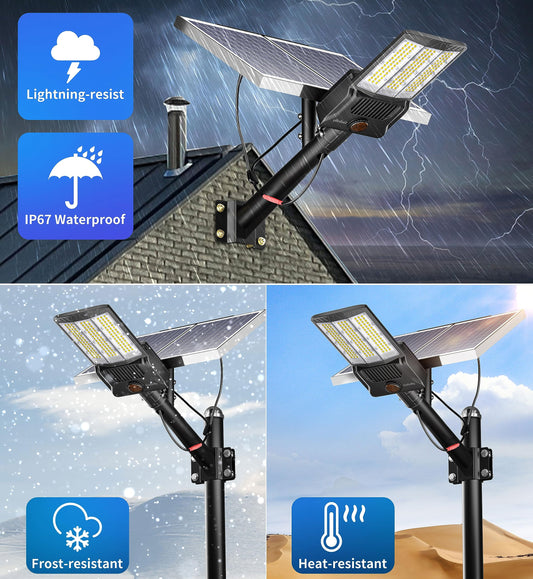 Gefolly SL-9800W Solar Street Lights Outdoor, 650000LM Commercial Parking Lot Light Dusk to Dawn IP67 Waterproof 6500K Security Flood Lights Lamp for Yard, Road, Basketball Courts