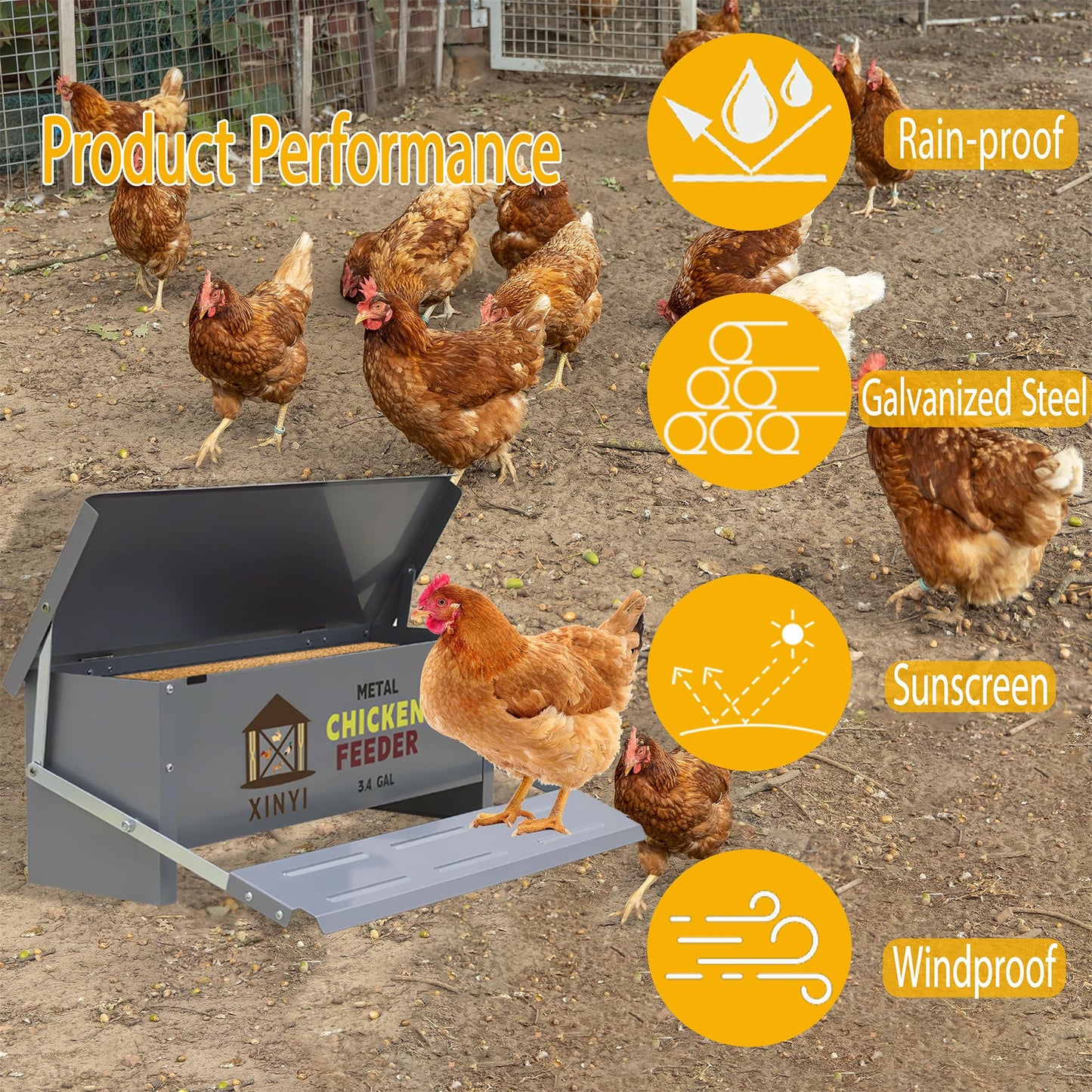 Automatic Treadle Chicken Feeder,25 Lbs No Waste No Spill Rodent Proof Chicken Feeder with Weatherproof Lid,Chicken Supplies for Your Chickens, Duck Feeder 3.4Gal