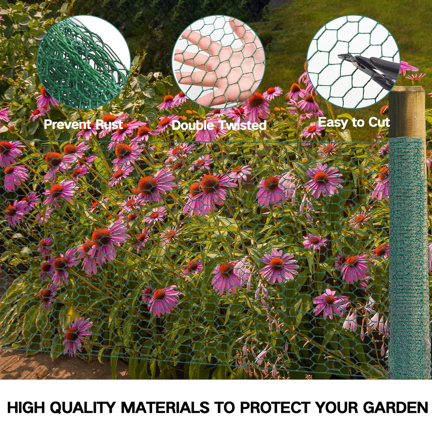 Chicken Wire for Floral Arrangements, 0.6 Inch Hexagonal Green Floral Chicken Wire Mesh, PVC Coated Chicken Wire Fence Netting for Crafts Poultry Garden(15.7 x 157 inches)