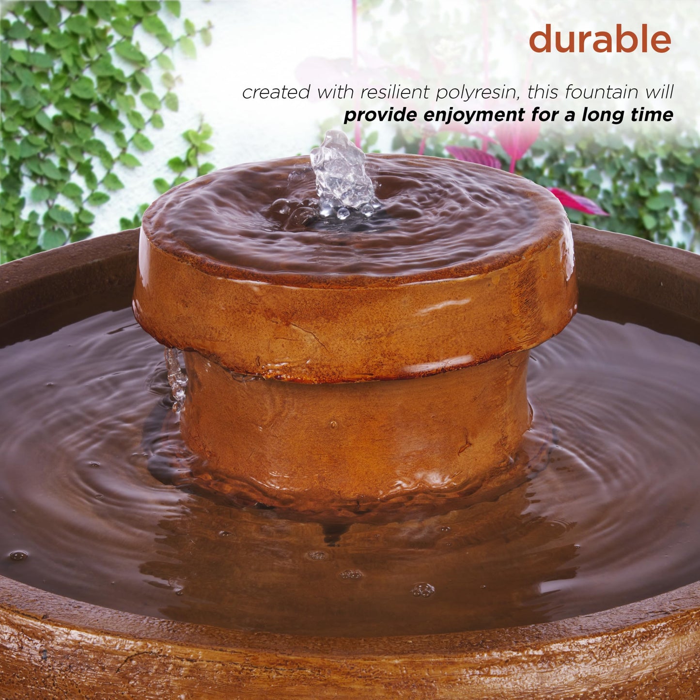 Alpine Corporation TZL202SLR 29" Solar-Powered Outdoor Birdbath Fountain with LED Lights – Elegant Pedestal Garden Water Feature for Backyard and Patio Décor, Brown