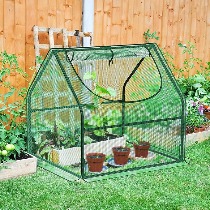 Greatbuddy Portable 3×3×3FT Mini Greenhouse, High-Density PE Plant Cover with Roll-up Zipper Window, Perfect for Indoor Outdoor Plant Growing