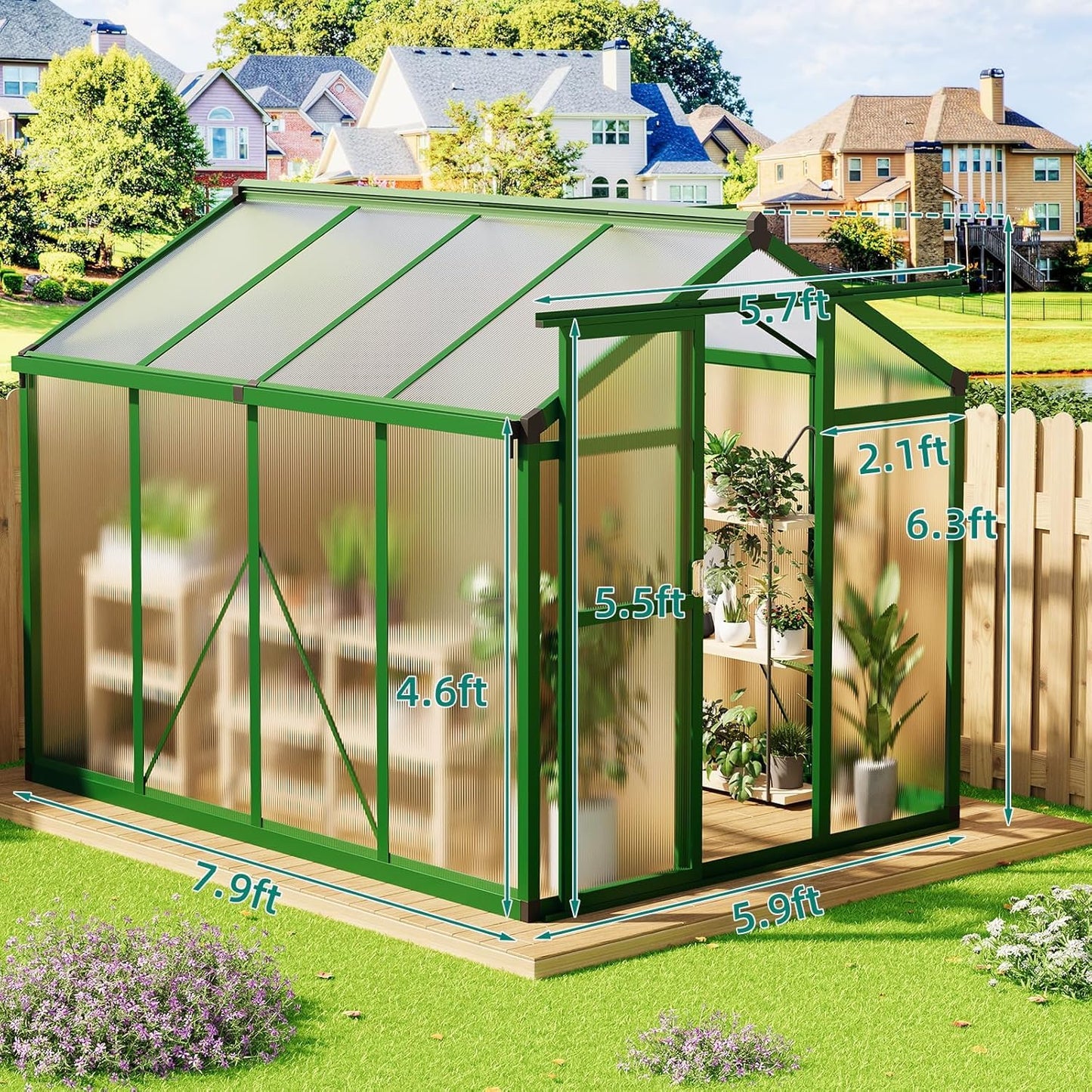 6x8 FT Large Outdoor Greenhouse with Polycarbonate Panels, Roof Vent & Heavy-Duty Aluminum Frame, Aluminum Greenhouses for Outdoors, Walk-in Garden Greenhouse for Backyard, Patio, Lawn, Easy Assembly