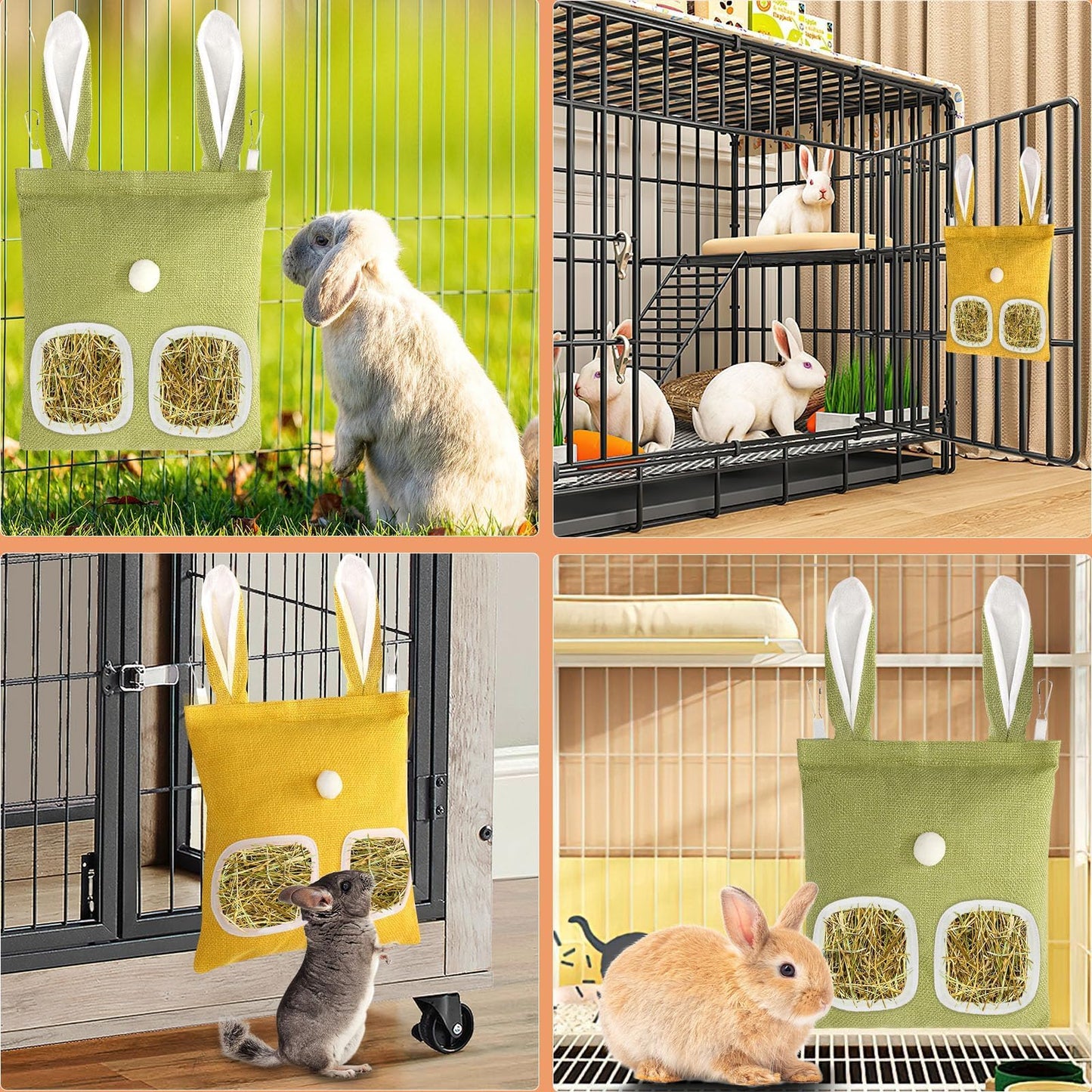 kaiolbly 2 Pack Hay Bag for Rabbits,Guinea Pig Hay Feeder Bags Washable Bunny Hay Bag for Chinchillas Hamsters Small Pets and Animal（11x 9.6 Inch ）
