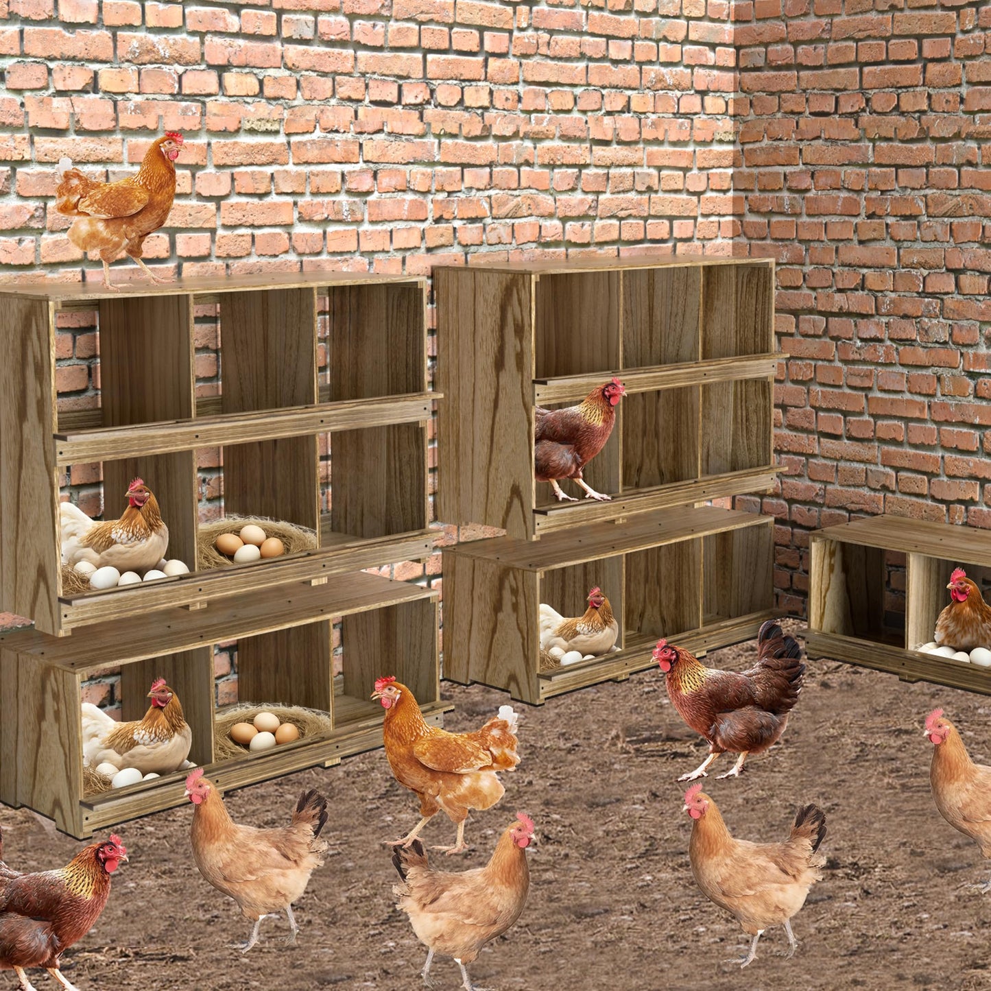 Nesting Boxes for Chickens Coop, Wooden Hens Nesting Eggs Laying Box, Chicken Nesting Boxes Wall-Mounted 6 Compartment