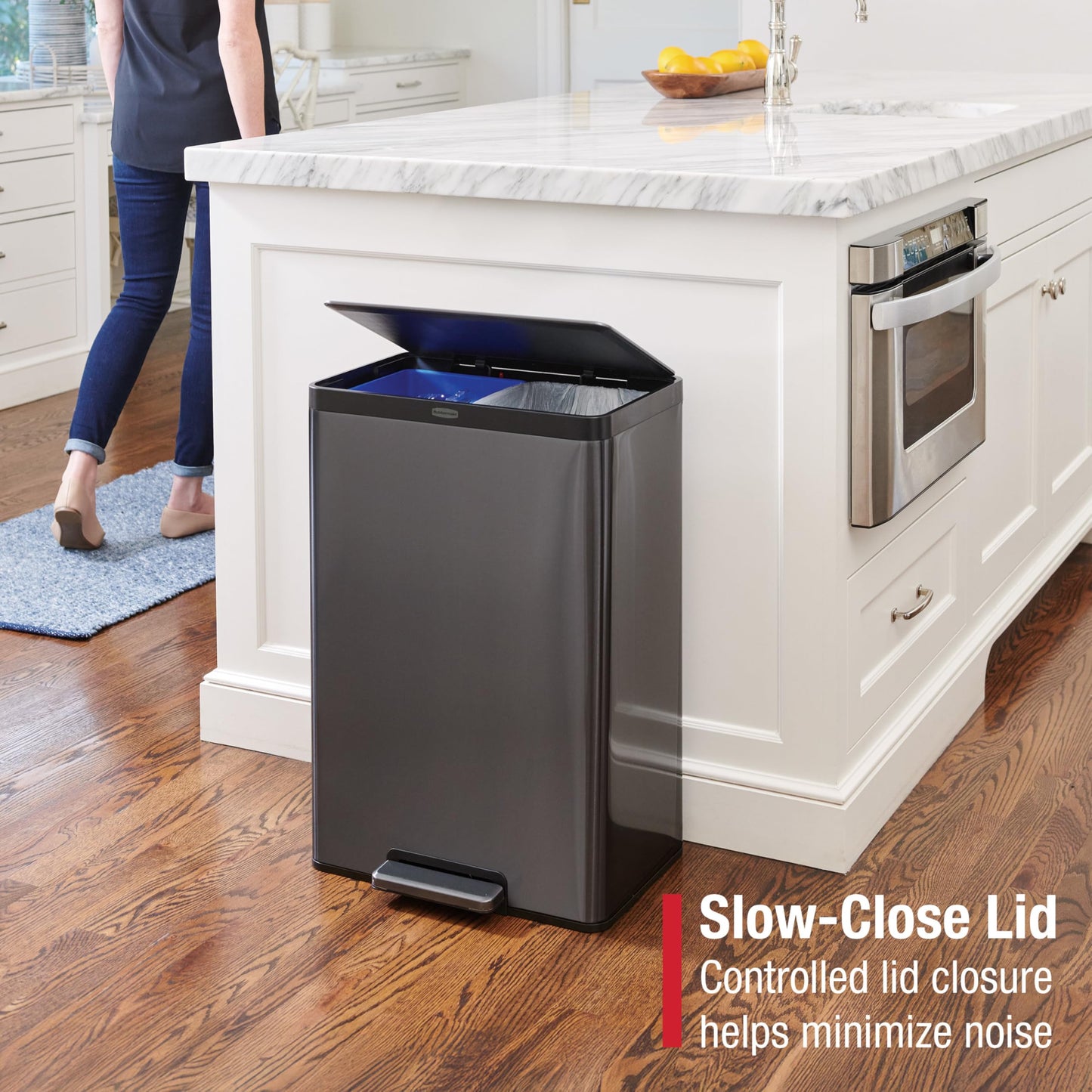 Rubbermaid Elite Stainless Steel Metal Dual Stream Step-On Trash, 10.5-Gallon, Charcoal, Wastebasket Home/Kitchen, Trash and Recycle Bin Combo