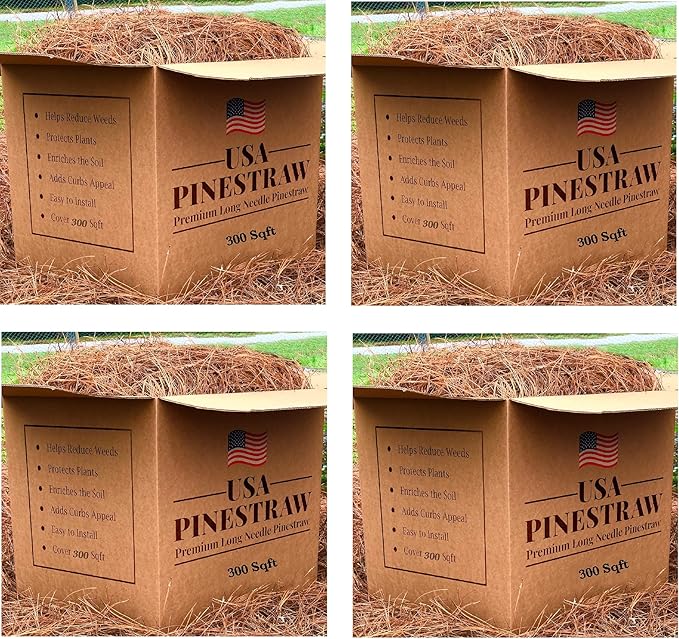 USA Pine Straw - Premium Pine Needle Mulch (Premium Pine Needle Mulch - Covers 300 Sqft 4 Set)
