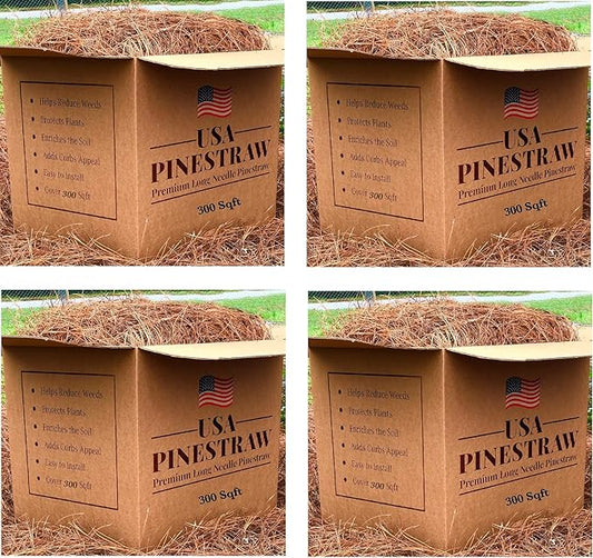 USA Pine Straw - Premium Pine Needle Mulch (Premium Pine Needle Mulch - Covers 300 Sqft 4 Set)