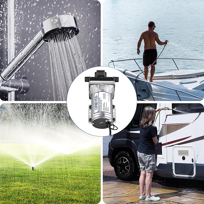 Water Pressure Booster Pump 110v 5.5 GPM 70 PSI, Self Priming Industrial Water Pump with Power Plug, Pipe Fittings Brass Connector Strainer Filter for Kitchen Bathroom Rv Marine Caravan Garden(Silver)