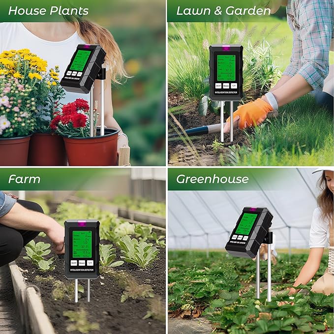 Walensee 6-in-1 Digital Soil Tester,Moisture Meter/Soil pH Tester/Fertility(EC)/Temperature/Light/Air Humidity Sensor, Plant Water Meter for Gardening,Lawns,Farms,Indoor & Outdoor Plants