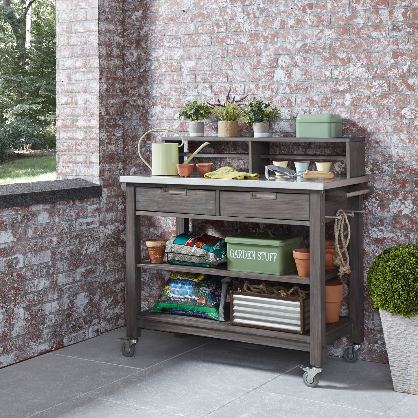 Homestyles Maho Gray Teak Potting Bench