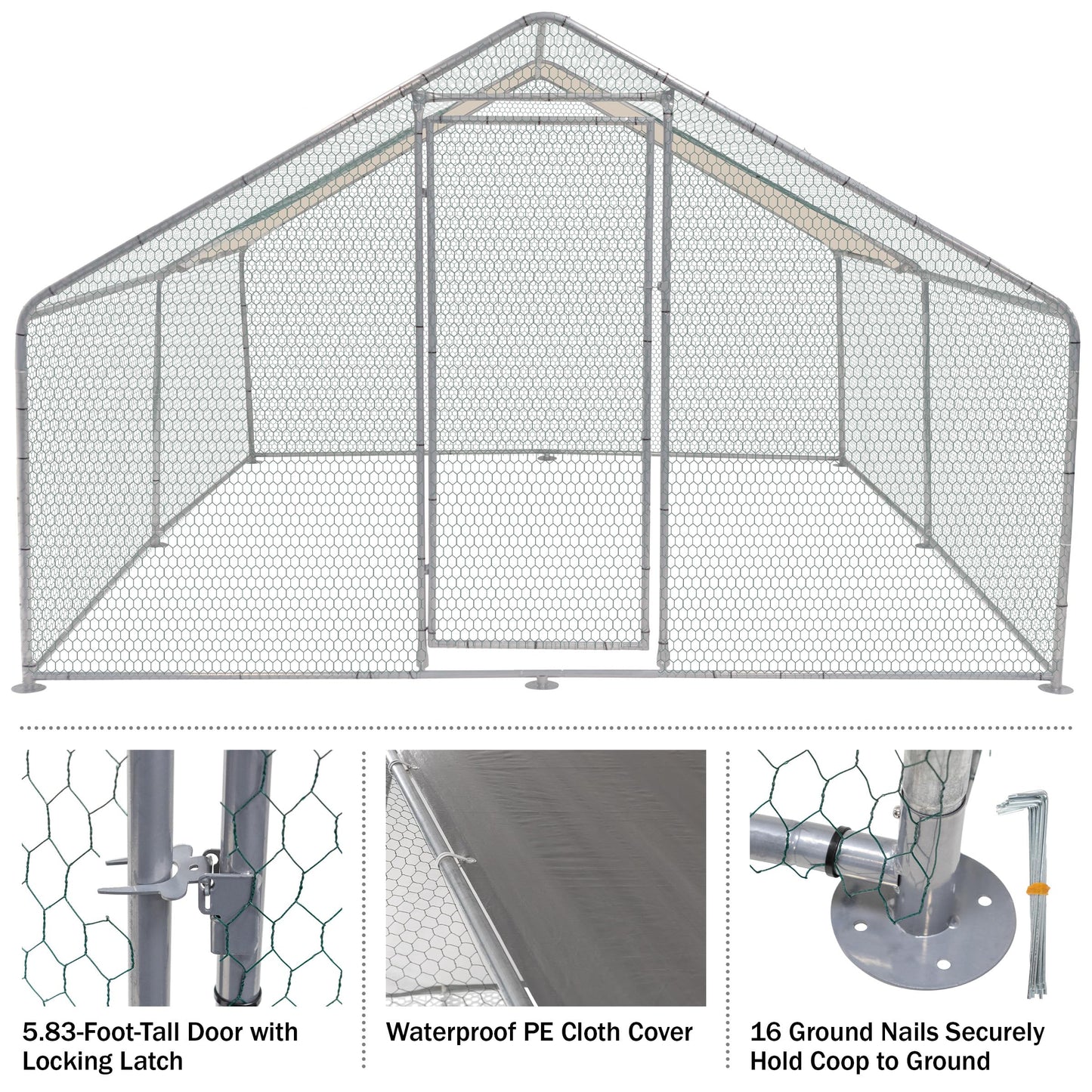 Chicken Coop - Large 13x9x6-Foot Chicken Run with Waterproof Cover and Lockable Door - Metal Chicken Coop for Ducks, Geese, or Rabbits by Pure Garden
