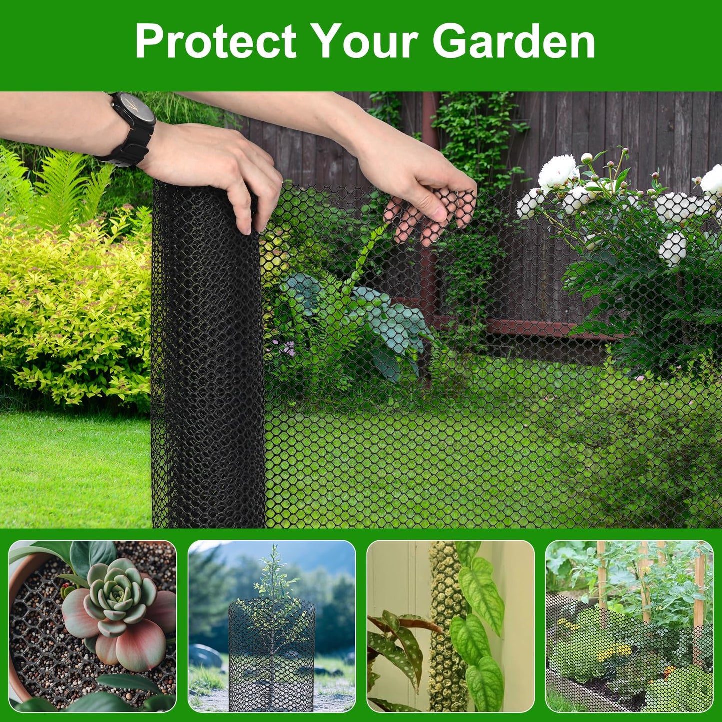 Plastic Chicken Wire Mesh - 15.7 in x 10 ft Black, Plastic Wire Mesh Fence for Dogs, Cats & Poultry - Garden Netting & Animal Barrier, Balcony Netting for Pets - Laddatz