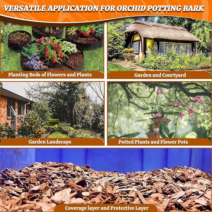 Orchid Potting Bark-6QT Organic Orchid Bark for Plants, All Natural Pine Bark Wood Chips for Houseplant Mulch, Orchid Plants Root Development, Mulch for Potted Plants