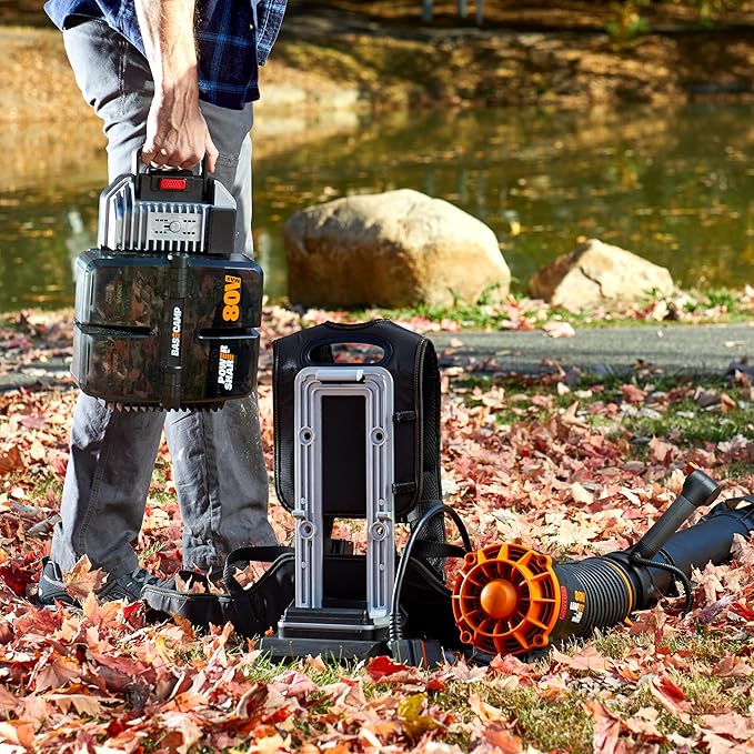 WORX Nitro WG572 80V Cordless Leaf Blower, Backpack Blower with 800CFM & 150MPH, Electric Blower for Lawn Care with Brushless Motor & Variable Air Control, 4 Batteries & Basecamp Charger Included