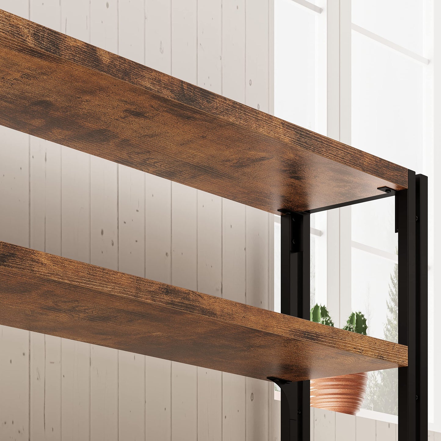 IRONCK Bookshelf Industrial 3 Shelf Bookcase, Wood Storage Shelf with Metal Frame for Living Room, Vintage Brown
