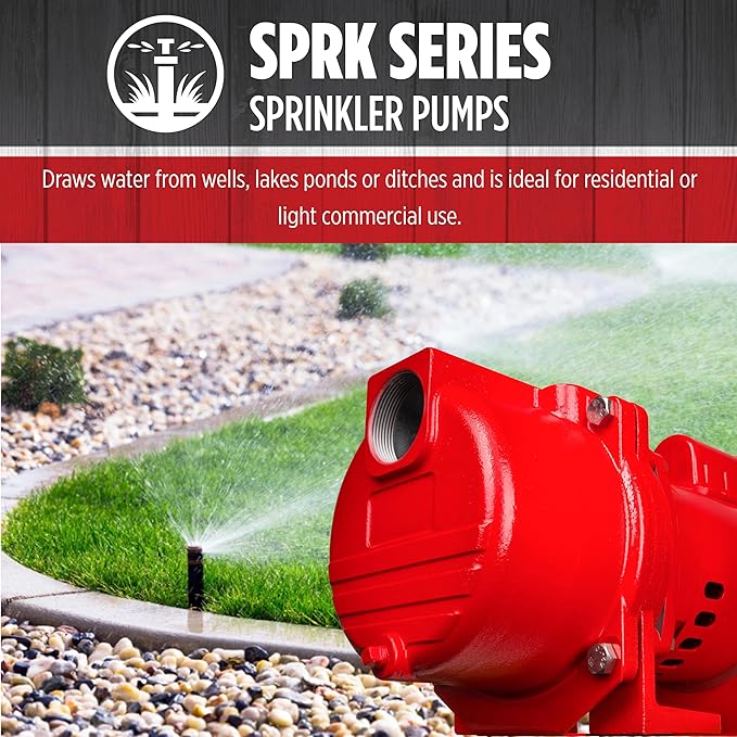 Red Lion RL-SPRK150-BR 115/230-Volt, 1.5 HP, 71 GPM Cast Iron Sprinkler/Irrigation Pump with Brass Impeller, Red, 97101502