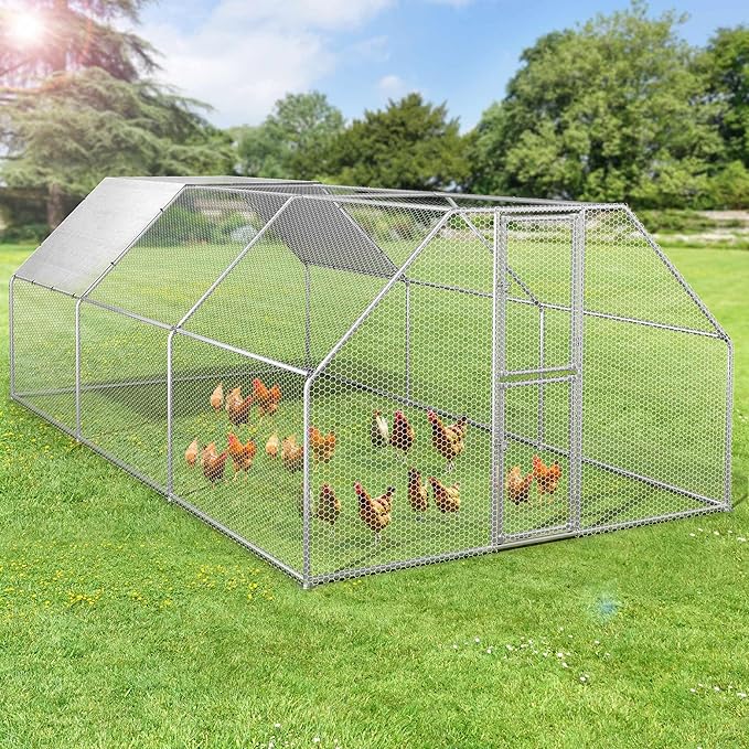DWVO Large Metal Chicken Coop for 20-30 Chickens, 19.1 x 9.8 x 6.4 ft Walk-in Poultry Cage Chicken Run for Yard Outdoor with Waterproof and Anti-UV Cover Duck House Flat Roof Chicken Pen