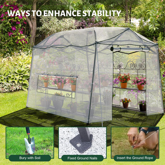 Yardsight 8.5 x 7 FT Walk-in Greenhouse, Portable Pop-up Green House 3 Adjustable Hights Heavy Duty Plant Gardening Canopy with Durable PE Cover for Indoor Outdoor (Clear and White)