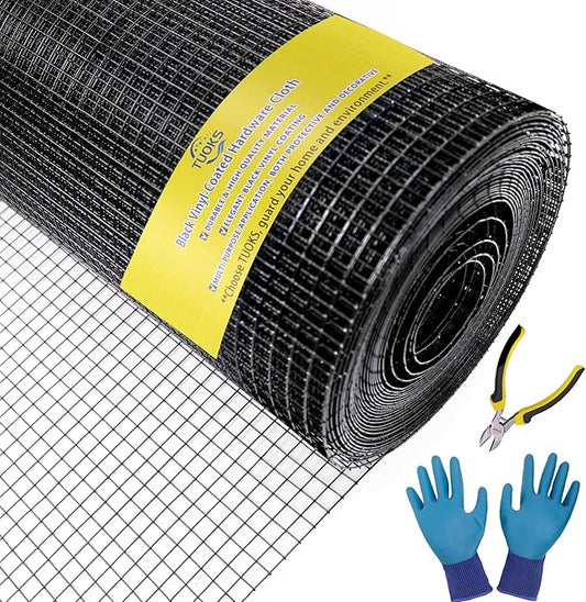 Black Hardware Cloth 1/2 inch 24 x 100ft 19 Gauge PVC Coated Wire Mesh Roll Welded Wire Fence Roll Poultry Netting Snake Fence Rabbit Cages Rodent Wire Chicken Wire Fencing Gopher Wire Cloth