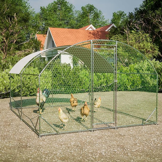 Large Metal Chicken Coop, Walk-in Chicken Run Pen with Waterproof Anti-UV Cover, Dome Roof Poultry Cage for Outdoor, Backyard, Farm (9.84'L x 13.12'W x 6.56' H)
