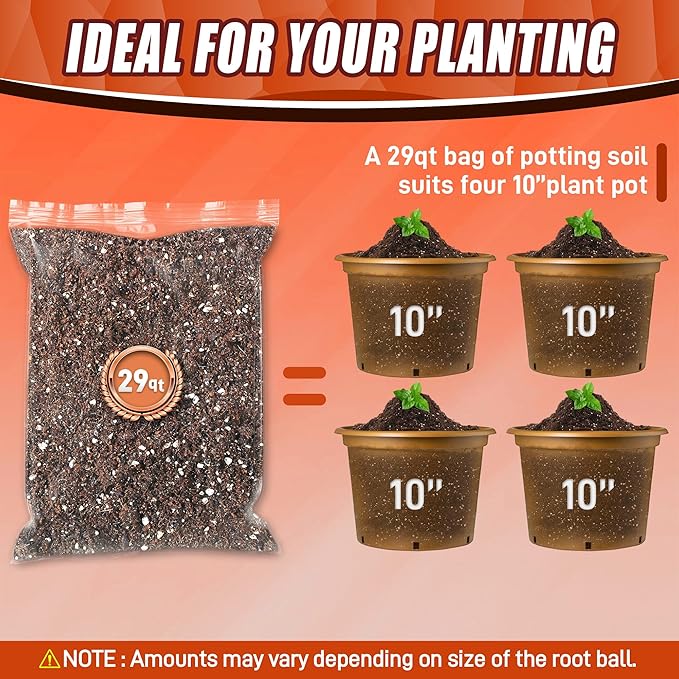 18QT Potting Soil Mix for Indoor Plants - Contains Perlite, Peat Moss, Coco Coir & Rice Charcoal, Natural & Organic Material with Well-Draining, Light & Aerated Texture for Healthy Roots & Fast Growth