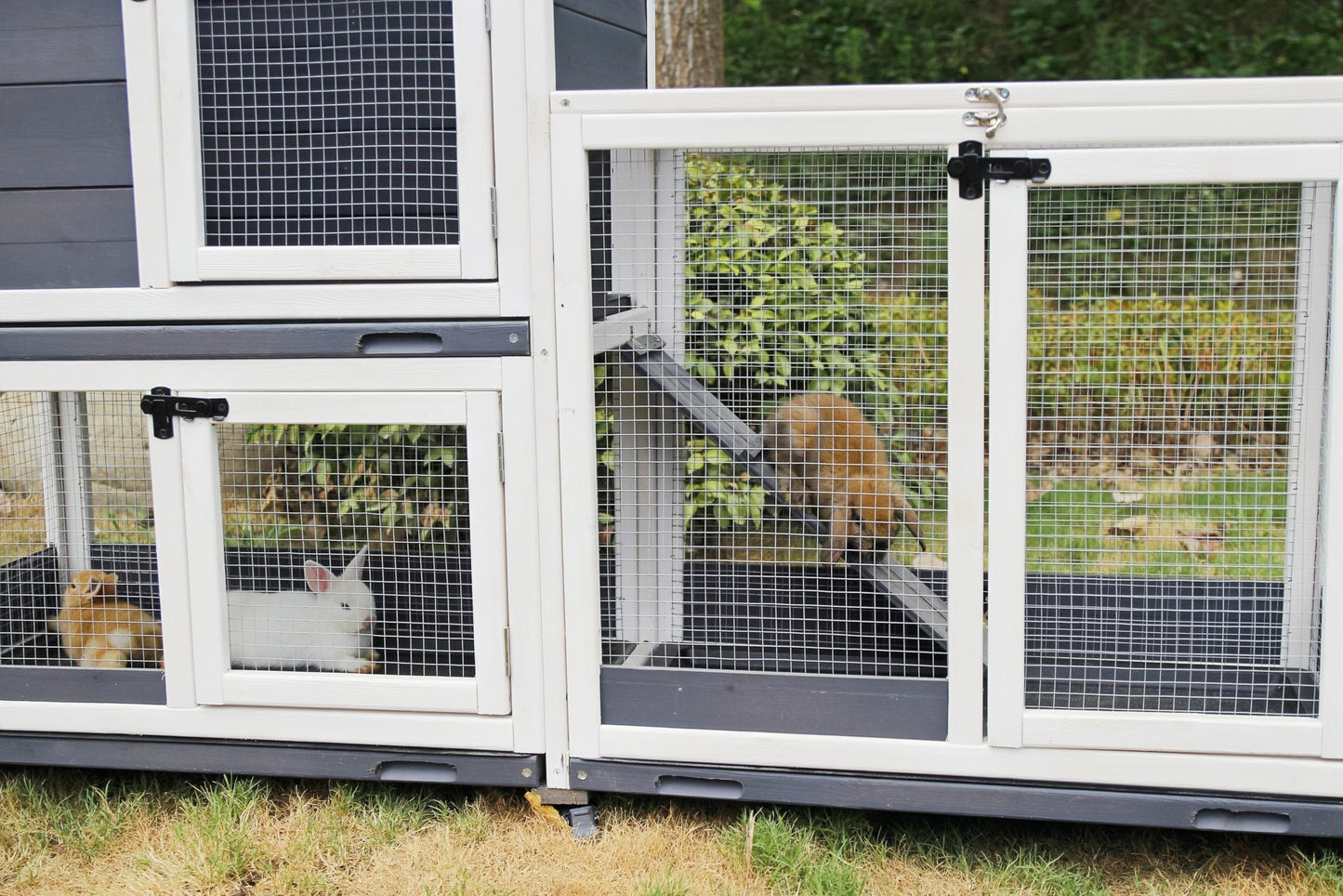 CHURRZZ Indoor and Outdoor Wooden Rabbit Cage, 2-Story, with Wheels, Ramp, 2 Pull-Out Trays, Open Sun Panel Roof, for Rabbits, Guinea Pigs