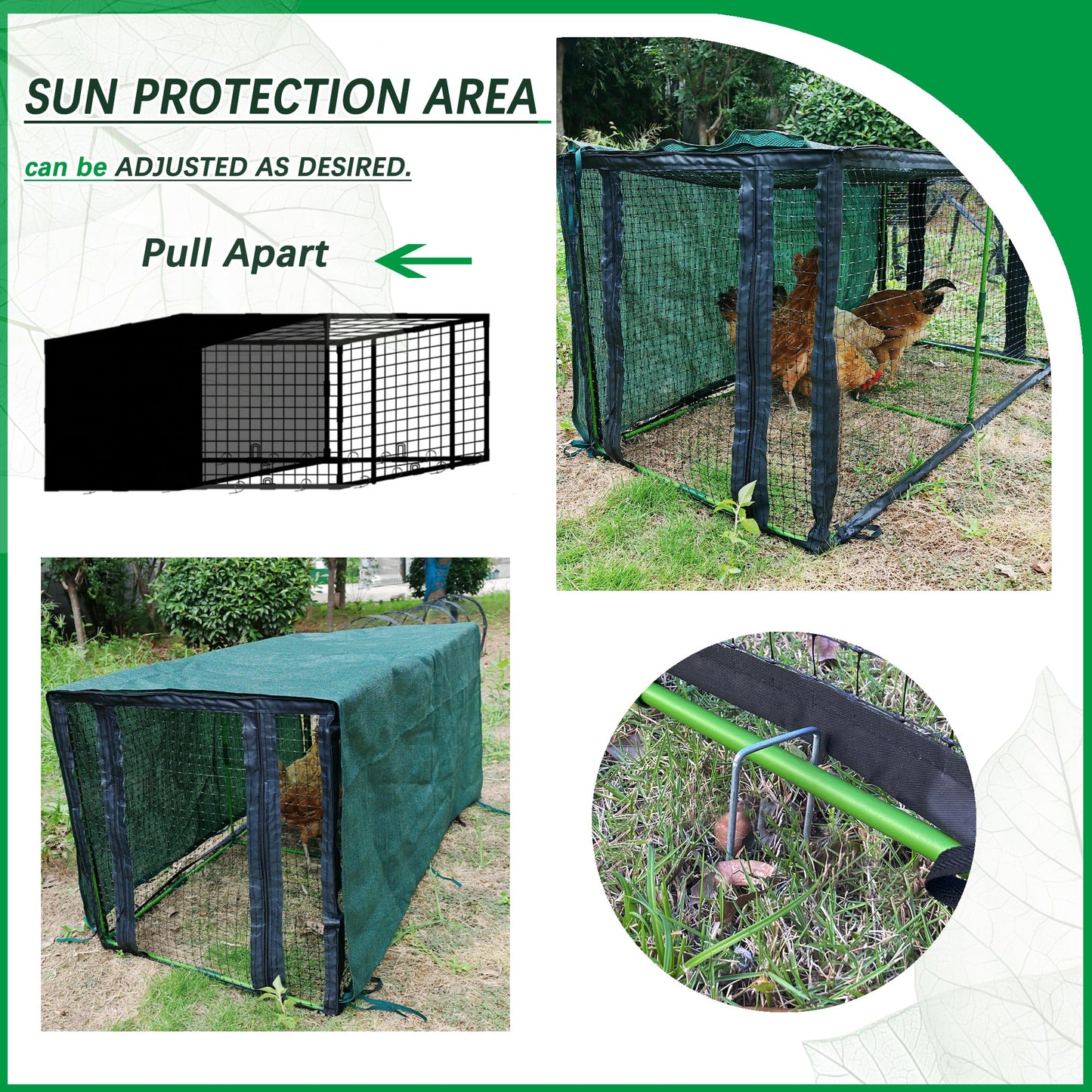 Chicken Coop with Garden Shade Cloth 4.4 * 2.2 * 2.2 FT Portable Poultry Cage Chicken Runs House Pen Cage Tarp for Outdoor Backyard Farm Use, Suitable for Chickens, Ducks, Quails and Cat
