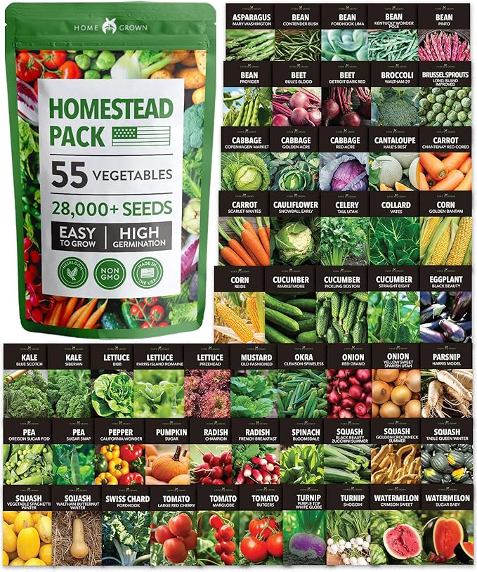 55 Vegetable Seeds & 15 Culinary Herb Seeds Pack – 32,500+ USA Non-GMO Heirloom Seeds for Planting – Survival Garden Kit for Preppers – Gifts for Gardeners Men Women